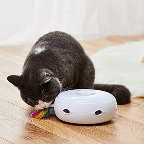 Pettom Interactive cat toy, electric cat toy, smart self-occupation cat toy intelligence with 2 replacement feather toys, including 4 x AA batteries - PawsPlanet Australia