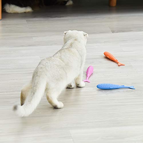 [Australia] - New Version 2 Pieces Cat Catnip Chew Toy Fish Shape Pet Interactive Toy Durable Enviromental Silicone Cleaning Tooth Brush for Cat Kitten 