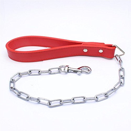 haoyueer Spiked Studded Leather Dog Collar Chain Leash Combo Set for Medium Large Pitbull. Cane Corso. Rottweiler. Bully. Amstaff (L, Red) L - PawsPlanet Australia