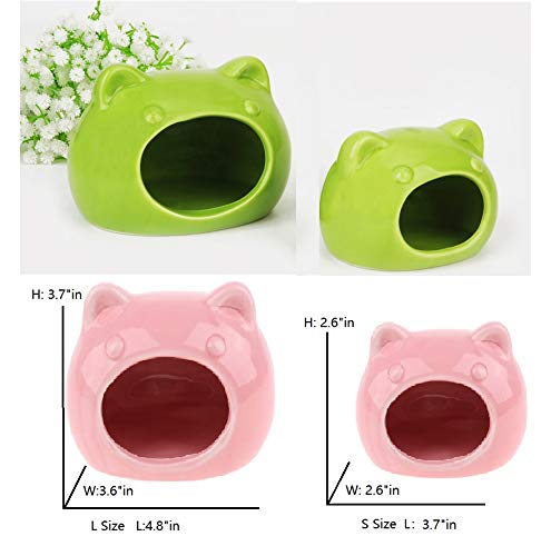 Small Pet Hideout Ceramic House Cute Adorable Cave Critter Hut Nest for Mini Animals Gerbils Chinchillas Hamster Mice Rat (Pink, L) Blue - PawsPlanet Australia