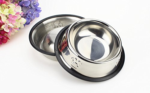 [Australia] - Bettli Pet Food Bowl Stainless Steel Non Skid Pet Paws Doodler Dish is Perfect for a Small Dog Cat Kitten Puppy (2 Bowls per Order) 