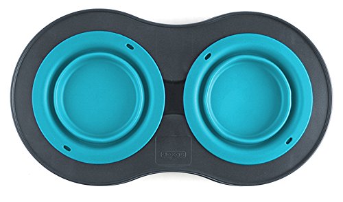 [Australia] - Dexas Popware for Pets Double Elevated Pet Feeder Small/1 Cup Capacity Bowls Gray/Blue 