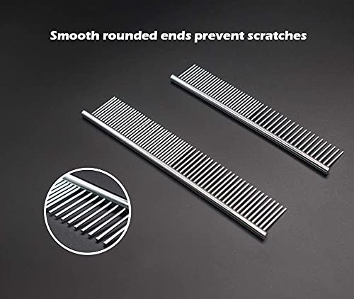 TanDraji Dog Combs for Grooming, 2 Pack Metal Dog Comb with Rounded Teeth, Stainless Steel Cat Comb for Removing Tangles and Knots for Long and Short Haired Dogs and Cats - PawsPlanet Australia