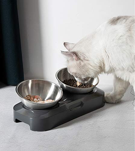 [Australia] - BOBEastal Raised Cat Bowls, Stainless Steel Cat Water and Food Bowls, 0/15° Tilted Stress Free Pet Feeding Bowls Nonslip for Cats and Small Dogs 