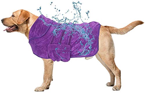 CENGYIUK Super Absorbent Doggy Bath Towel,Microfibre Pet Bath Towel,Dog towels absorbent with Adjustable Strap, Quick Drying Pet Bath Towel(XL:65-78cm, Purple) XL:65-78cm - PawsPlanet Australia