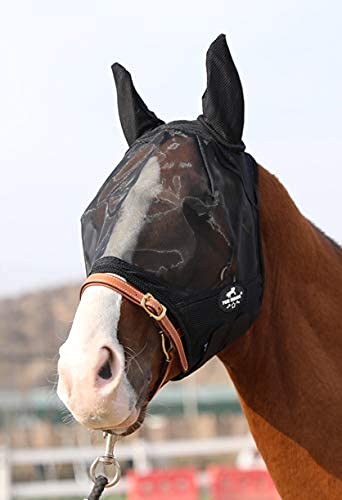 TGW RIDING Horse Mask with All-Round Breathable Mesh Non Heat Transferring,UV Protection for Horse,80% UV Eyes Protection for Horses Black XL - PawsPlanet Australia