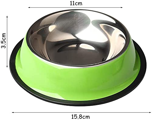 ZHIYE Stainless Steel Pet Bowls for Cats 2 Piece Non-slip Cats Feeding Bowl with Cute Cats Pattern Painted Small Dogs Cats Green - PawsPlanet Australia