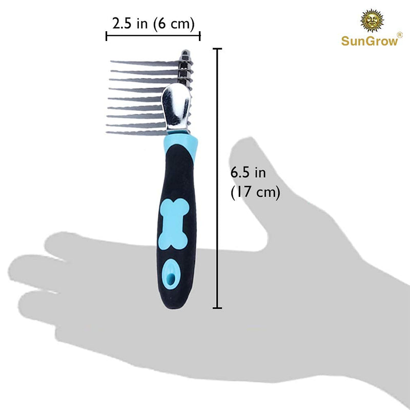 SunGrow Lionhead Rabbit Demat Brush, 6.5 x 2.5 Inches, Stainless Steel with Serrated Bristle, Rubber Handle, Black and Blue, 1 Pc per Pack - PawsPlanet Australia