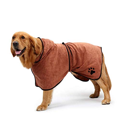 CandS Microfibre Dog Towel Robe Hooded Drying Coat Quick Dry Paw Print Design (Medium, Blue) Medium - PawsPlanet Australia