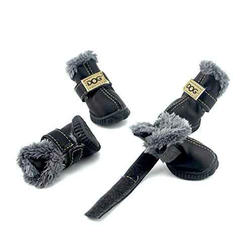 [Australia] - PIHAPPY Warm Winter Little Pet Dog Boots Skidproof Soft Snowman Anti-Slip Sole Paw Protectors Small Puppy Shoes 4PCS XS Black 