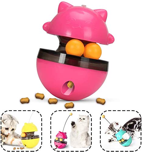 PETS EMPIRE Interactive Cat Toy, Cat Wand Teaser, Treat Dispenser and Cat Ball Toy, Chasing Toy for Indoor Cats, Tumbler Shaped Pet Treat Ball 1 Piece (PINK) PINK - PawsPlanet Australia