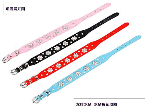 [Australia] - haoyueer Rhinestone Dog Collar, Cute Flower Rhinestone Cat Dog Collar Bling Collar PU Leather Collar Adjustable Sizes Small Medium Large Pink 