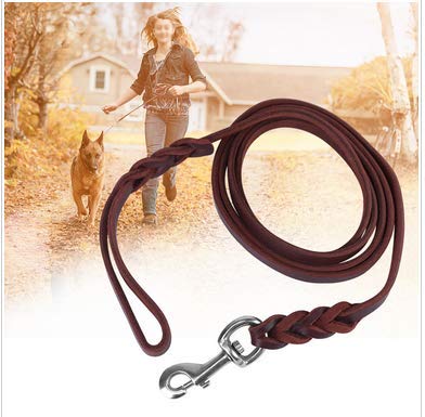 Smandy Leather Dog Lead Braided Brown Leather Pet Leash Dog Training Lead Rope Pet Walking Leads for Medium Large Dogs (3.94ft) 1.2m - PawsPlanet Australia