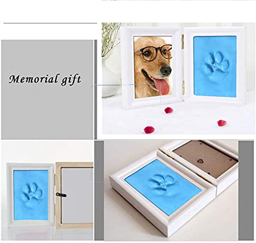 Worderful Dog Paw Print Pet Cat Keepsake Photo Frame with Clay Imprint Kit Perfect Keepsake Frame for Lovers Birthday Gift Meat Ball Hole pet Hand Foot Souvenir Commemorative Couple Pair Blue - PawsPlanet Australia