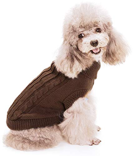 FAMI Turtleneck Classic Straw-Rope Pet Small Dog Sweaters Knitted Pet Cat Sweater Warm Dog Sweatshirt Dog Winter Clothes Kitten Puppy Sweater X-Small Brown - PawsPlanet Australia