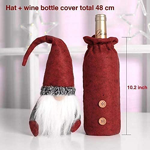 Christmas Wine Bottle Cover, 3 Pcs Handmade Gnomes Wine Bottle Toppers Santa Claus Bottle Bags with Drawstring Style Holiday Home Christmas Decorations Gift - PawsPlanet Australia
