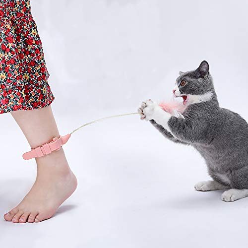 Vnliway Cat Feather Toy， Funny cat Stick，Cat Interactive Toy, Funny cat with Feathers on feet, Used for cat Indoor Play，Pink - PawsPlanet Australia