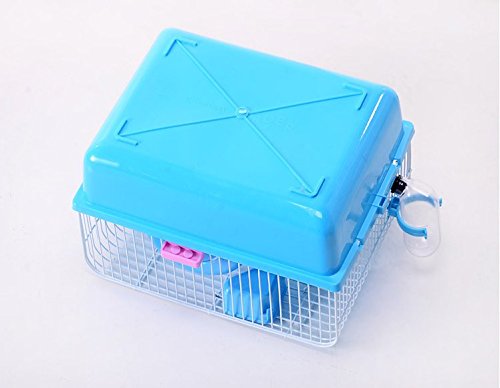 Misyue Hamster Cage Portable Carrier Hamster Carry Case Cage with Water Bottle&Wheels&Food Feeder Travemster Small Animals (Blue) - PawsPlanet Australia