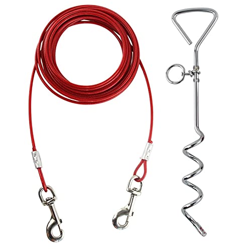 Taylor & Brown 10ft 3m Heavy Duty Dog Tie Out Cable with 16 Inch Spiral Ground Stake Sturdy Puppy Pet Dog Stake and Dog Leash for Outdoor, Yard or Camping - PawsPlanet Australia