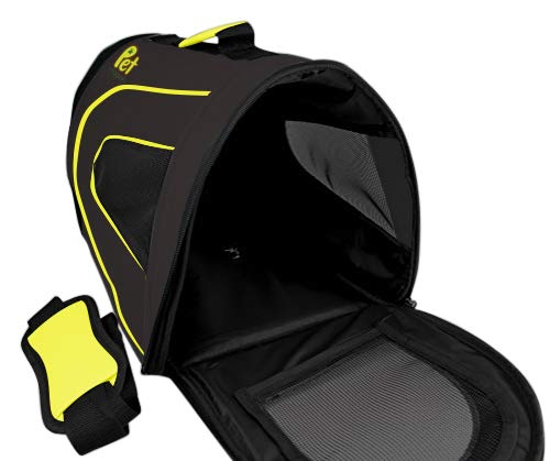 Pet Magasin Airline Approved Cat Carrier - Water Resistant, Collapsible, Soft-Sided Kennel for Cats, Small Dogs, Puppies and Small Animal Large (18'' x 11'' x 10'') Black/Yellow - PawsPlanet Australia