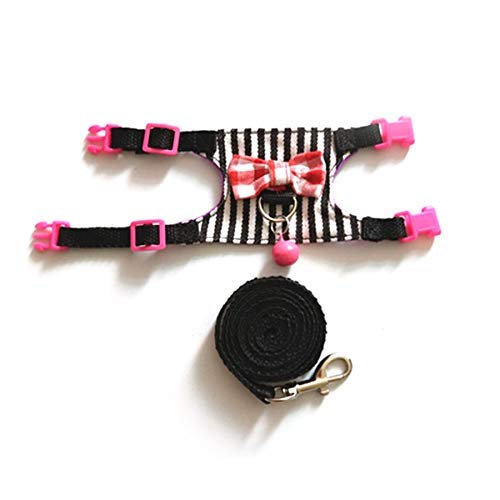 [Australia] - Wontee Small Pet Harness Vest and Leash Set with Bowknot and Bell Decor for Gerbil Guinea Pig Squirrel Kitten Outdoor Walking S Black Stripe 
