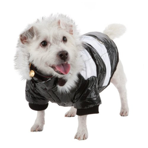 [Australia] - Fashion Striped Ultra-Plush Pet Parka Coat Black & White xs 