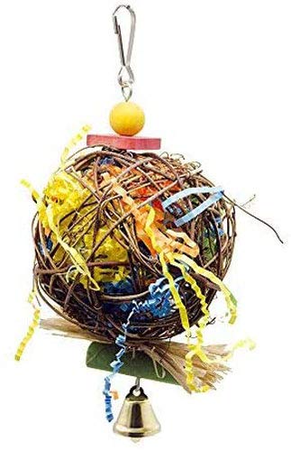 Wonninek 2 Pack Bird Chewing Toy Natural Rattan Ball Come with Paper Strips Foraging Shredder Toy Parrot Cage Hanging Bell Toy for Parrot Budgie Parakeet Cockatiel - PawsPlanet Australia