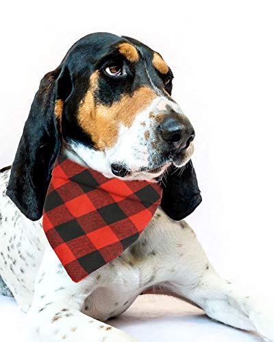 [Australia] - Pohshido 2 Pack Dog Cat Buffalo Plaid Bandanas Checkered Red Black Flannel Triangle Bibs Accessories for Small Medium Large Dogs Cats Puppies Pets 