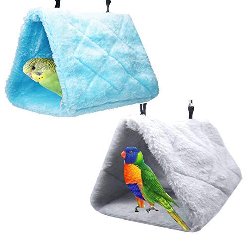 Magnoloran 2 Pack Warm Bird Nest House Bed Hanging Hammock Sleeping Bed Plush Hanging Snuggle Cave Happy Hut for Pet Parrot Parakeet Cockatiel Conure Cockatoo African Grey Macaw(Blue&Grey) Blue and Grey - PawsPlanet Australia