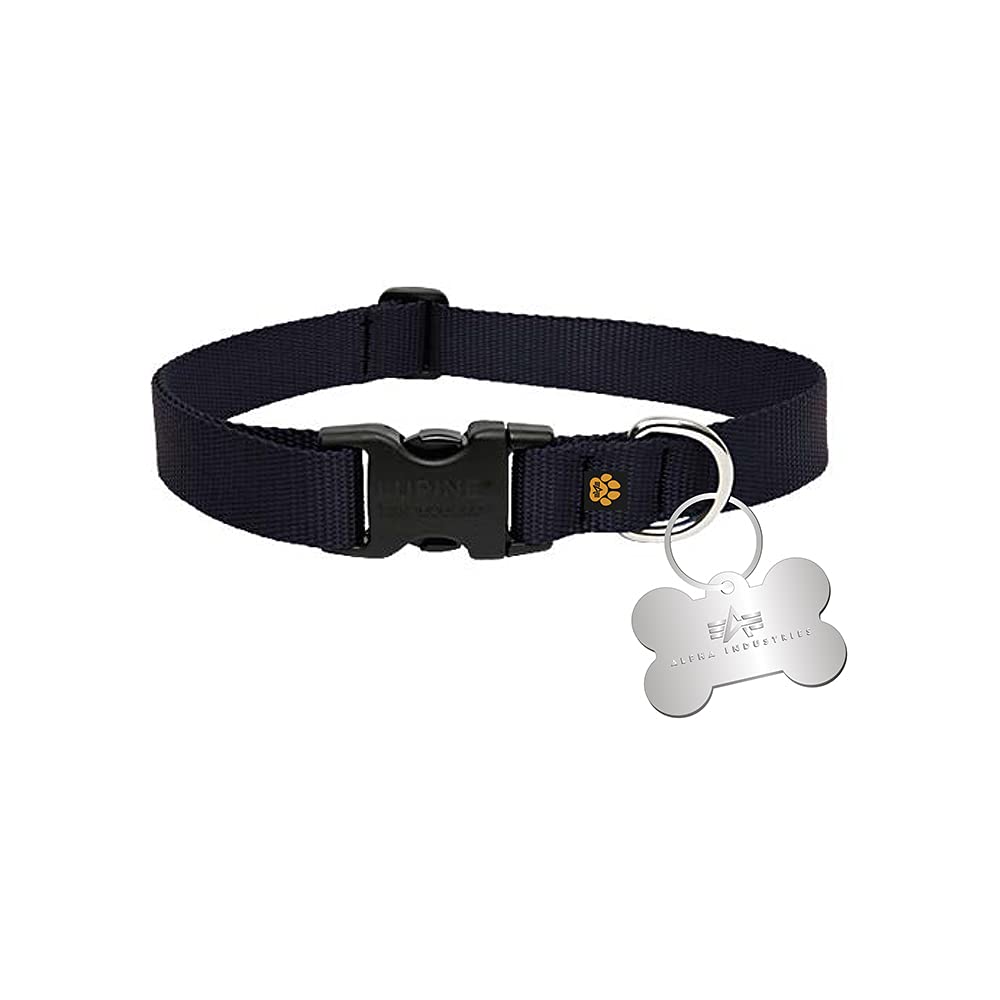 Alpha Industries Basic Dog-Tag Collar stylish dog collar Black M - PawsPlanet Australia