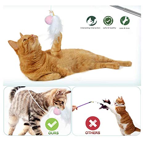 Cat Toys for Indoor Cats Interactive Cat Feather Wand 1pcs Retractable Cat Wand Toy with Projection & 2pcs Natural Feather Teaser Replacements (Yellow) - PawsPlanet Australia