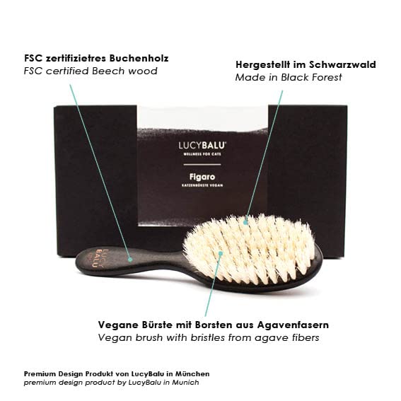 LucyBalu® cat brush short hair & long hair | Fur brush for cats| Cat comb for grooming cats | Pet hair brush for cats | Cat hair brush with agave fiber bristles & wooden handle vegan black - PawsPlanet Australia