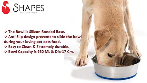 Shapes Bow-Wow Carina Full Silicon Bonded Base Pet Bowl - Food Safe Pet Bowl for Feeding Dinner Watering - Smooth Finish, Easy to Clean & Rust Resistant - 1 Quart - Blue - Set of 2 - PawsPlanet Australia