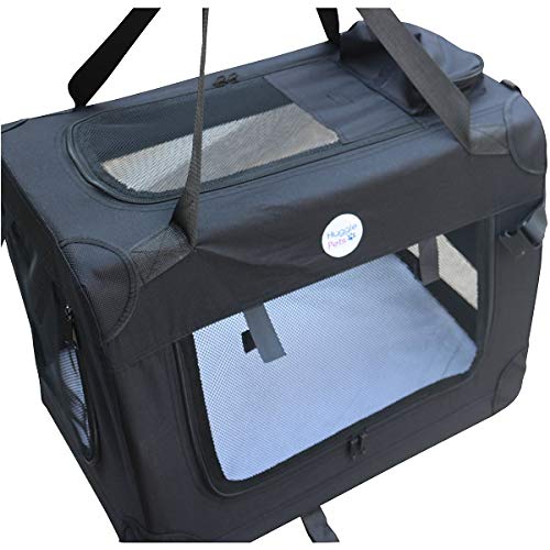 HugglePets Lightweight Fabric Dog Crate Carrier, with Mat and Treat Food Bag - Small Black - PawsPlanet Australia