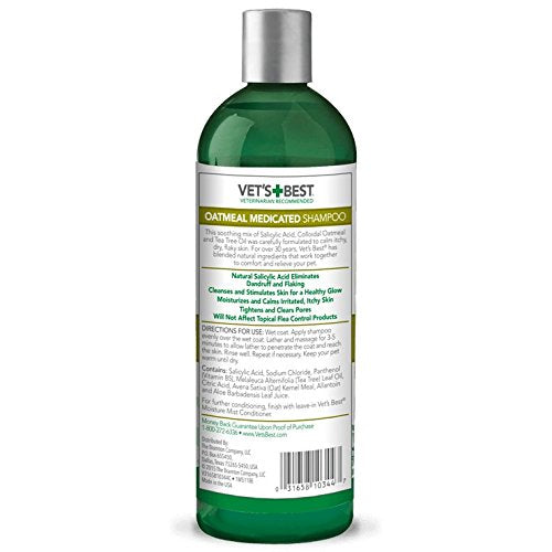 Vet's Best Medicated Oatmeal Shampoo for Dogs |Soothes Dog Dry Skin, Cleans, Moisturizes, and Conditions Skin and Coat , 470ml - PawsPlanet Australia