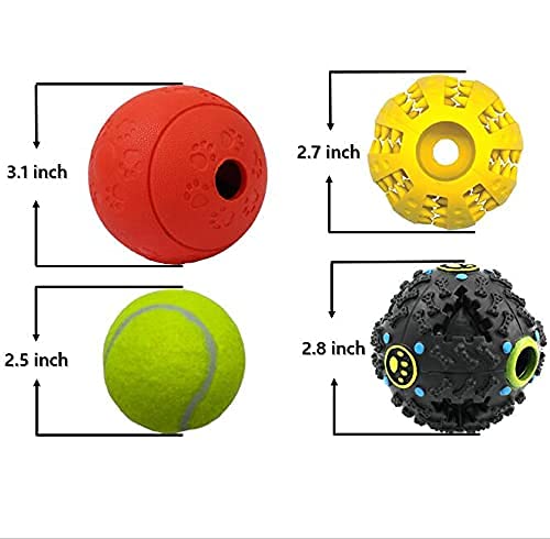 4 Pack Dog Balls Ronilp Treat Chewing Indestructible， 4 Different Functions, Interactive Food Treat Dispensing , Natural Rubber Squeaky , Chew Teeth Cleaning,Tennis Ball ，for Puppy and Medium Dog - PawsPlanet Australia