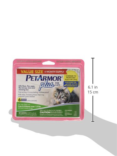 PETARMOR Plus Flea & Tick Prevention for Cats with Fipronil, Waterproof, Long-Lasting & Fast-Acting Topical Cat Flea Treatment 6 COUNT - PawsPlanet Australia