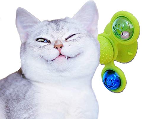 [2020 New] Windmill Cat Toy Interactive Cat Catnip Toy for Indoor Cats,Kitten Toys Cat Toothbrush Toy Cats Hair Brush Turntable Massage Scratching Tickle Toy with Suction Cup & Bell 3-Leaves Blue - PawsPlanet Australia