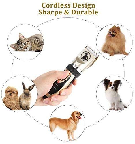 Ceenwes Dog Clippers Low Noise Pet Clippers Rechargeable Dog Trimmer Cordless Pet Grooming Tool Professional Dog Hair Trimmer with Comb Guides Scissors Nail Kits for Dogs Cats & Other(Gold) Gold - PawsPlanet Australia