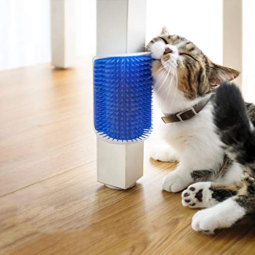 Hub's Gadget 2 Pack Cat Self Groomer, Wall Corner Massage Comb Grooming Brush with Catnip Pouch Blue - PawsPlanet Australia