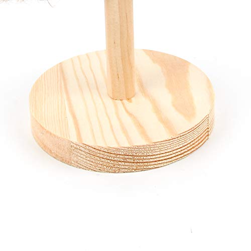 [Australia] - Natural Wood Bird Hemp Rope Perch Stand, Bird Cage Play Stand with Round Base for Small Parakeets Cockatiels, Conures, Macaws, Parrots, Love Birds, Finches, Bird Training Educational Stand Toys 5.1"(L) 