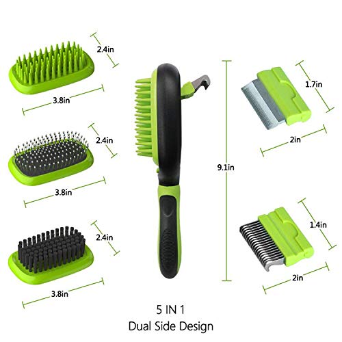 [Australia] - 5 in 1 Pet Grooming Kit for Dogs and Cats, Dual Side Pet Grooming Brush Set, Detachable Pet Hair Dematting Comb, Desheeding Comb, Bristle Brush, Pin Brush, Bath Brush 