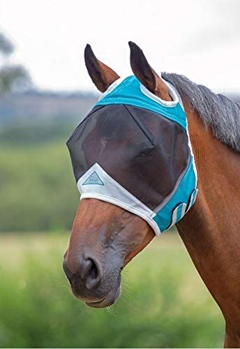 Shires Fine Mesh Fly Mask with Ear Holes Teal Full - PawsPlanet Australia