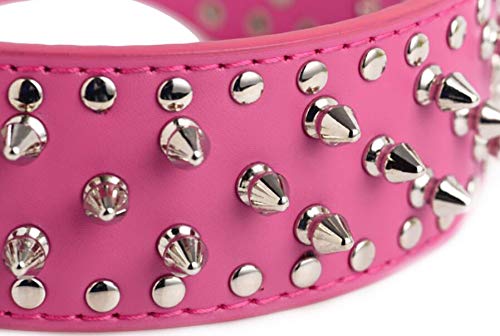 Haoyueer Faux Leather Studded Dog Collar for Medium Large Dogs Pit Bull Mastiff Bully Boxer (L, Pink) - PawsPlanet Australia