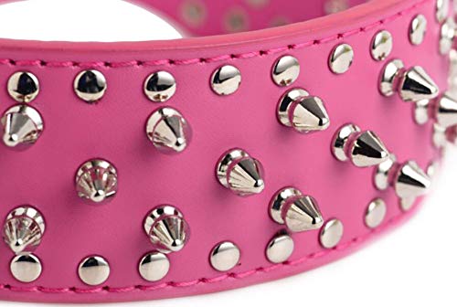 Haoyueer Faux Leather Studded Dog Collar for Medium Large Dogs Pit Bull Mastiff Bully Boxer (M, Neon Pink) M Pink - PawsPlanet Australia