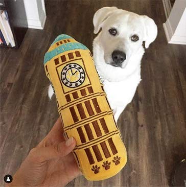 PetLondon British Big Ben London Clock Tower Plush Dog and Puppy Toy 6" With Squeaker, Landmark Parliament Cute Fun London Landmark UK Dog Interactive Toy - PawsPlanet Australia