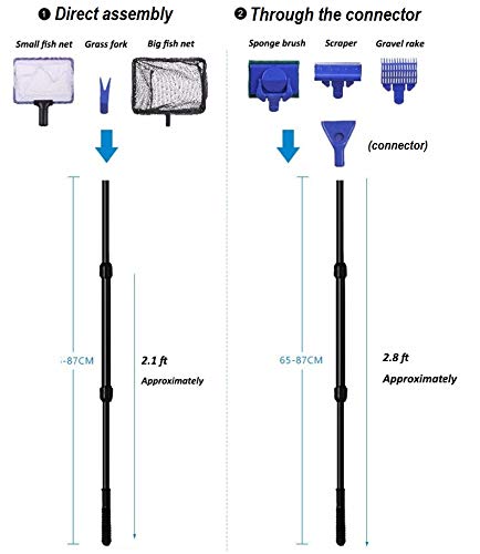 AquaticHI 5 in 1 Multi-Function Aquarium/Fish Tank Cleaning Tool, Algae Scraper, Fish Net, Sponge, Plant Fork, Gravel Rake for Long Deep Fish Tanks 6 in 1 Extendable - PawsPlanet Australia