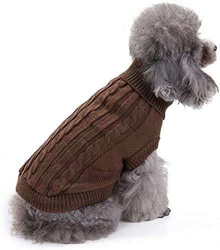 CHBORCHICEN Small Dog Sweaters Knitted Pet Cat Sweater Warm Dog Sweatshirt Dog Winter Clothes Kitten Puppy Sweater XX-Small Brown - PawsPlanet Australia