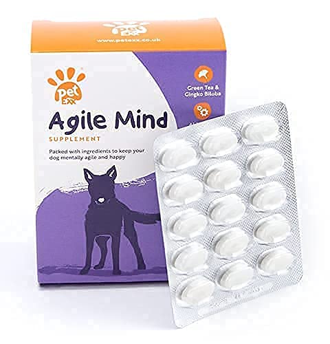 PetExx Agile Mind 60 tablets - senior senile pet brain supplement with Omega 3’s CoQ10 Gingko Biloba Vitamin B6 Vitamin B12 Vitamin D3 & Vitamin E - manufactured in the UK - PawsPlanet Australia