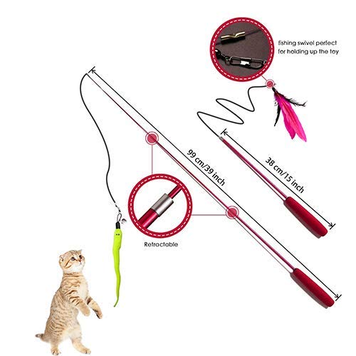 WLOT 8 Pieces of Cat Toy Cat Feather Toy Intelligent Toy Interactive Pen Teaser with a telescopic Pole with 7 Spare Nibs for Cats Kitty 8 pcs - PawsPlanet Australia